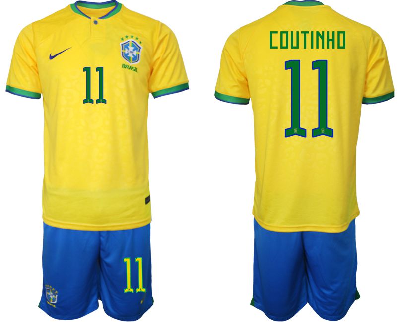 Men 2022 World Cup National Team Brazil home yellow #11 Soccer Jerseys